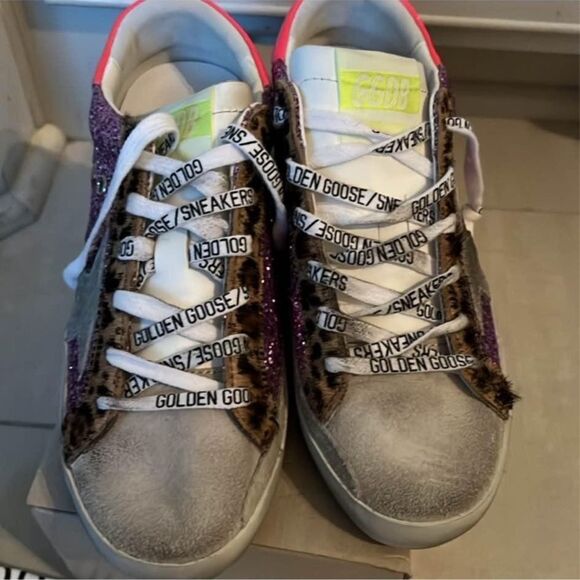 Authentic Golden Goose Purple Glitter Hot Pink Heel & leopard Superstar shoes - Picture 4 of 11